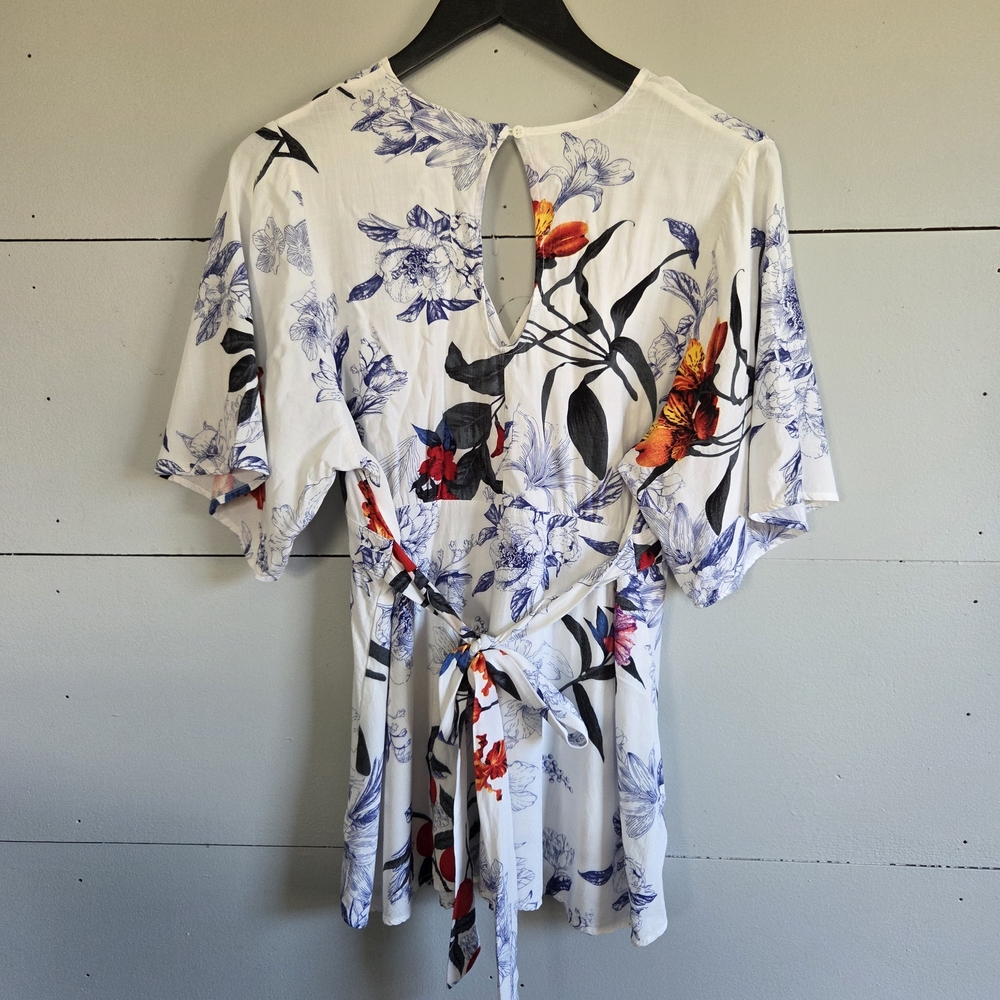 Motherhood Maternity Floral Blouse White Blue Orange Kimono Sleeve V-Neck Size M - Picture 2 of 7